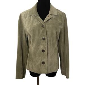 Vintage Y2K 100% Genuine Suede Leather Jacket Moss Green XS Petite 90s Friends